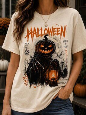 Halloween Pumpkin Reaper Shirt, Spooky Jack O Lantern Graphic Tee